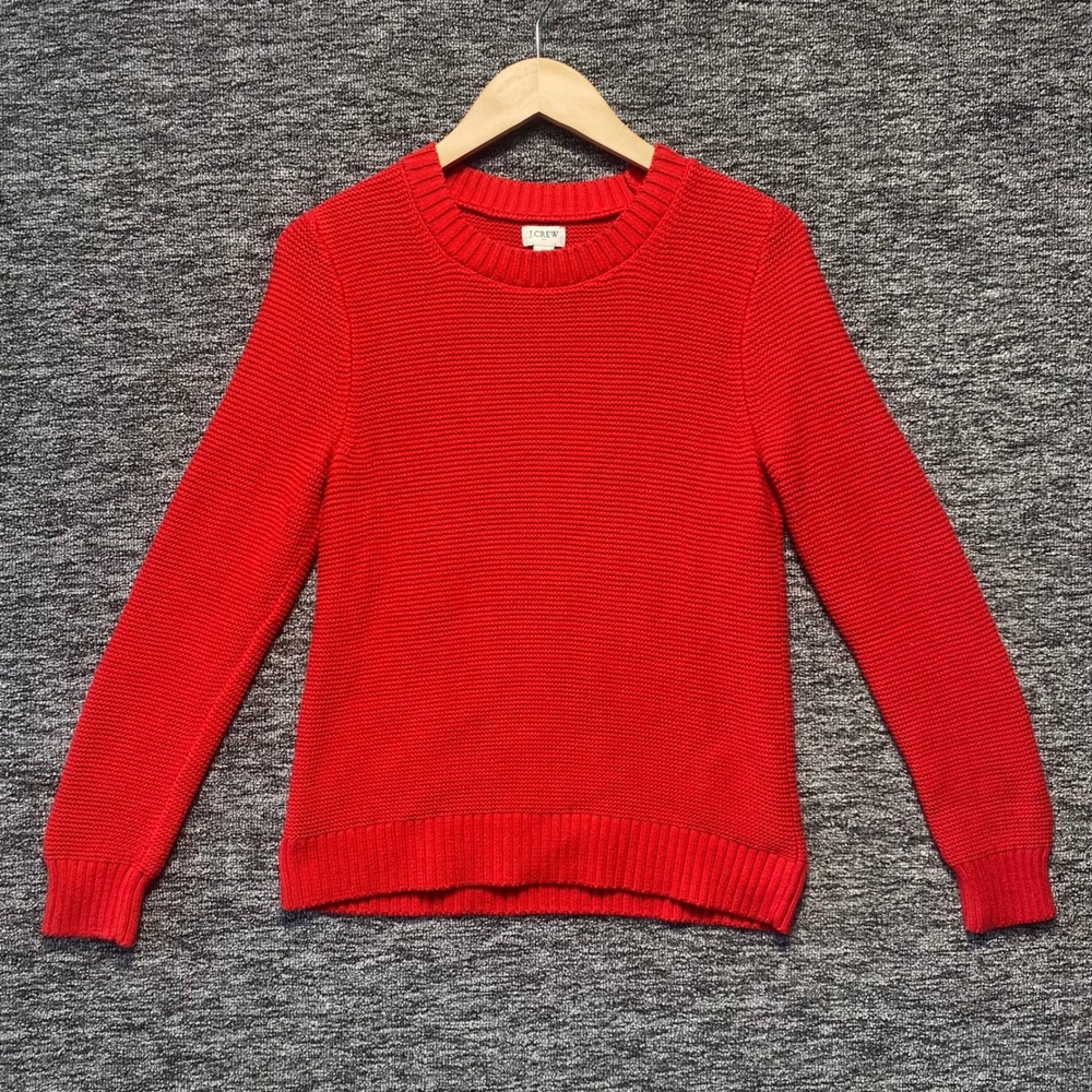 J Crew Womens Crewneck Sweater Red Cotton Wool Blend Knit Pullover Size S